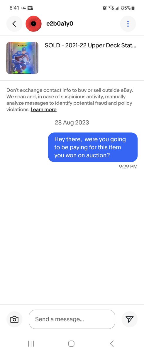 InTheCards5's tweet photo. 🤣🤣🤣🤣  This outstanding member of eBay can bid on auctions and leave negative feedback,  but can't message a guy back or pay auctions he won 🤦‍♂️ The Panini of eBay https://t.co/Ru77UOmWQb