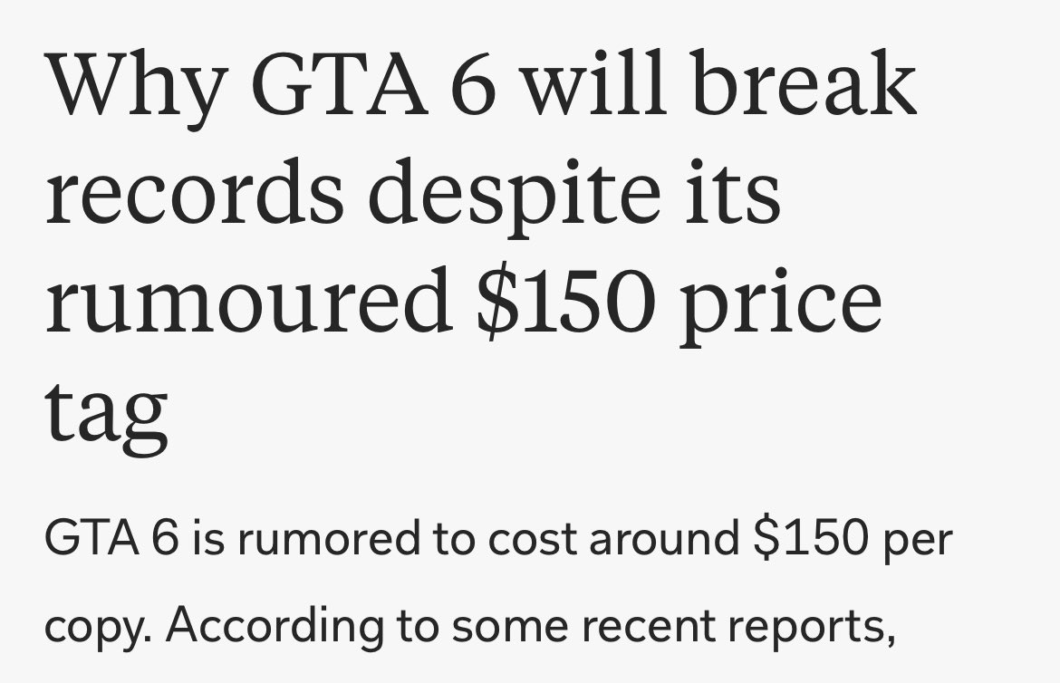 GTAVInewz's tweet photo. GTA 6 is rumored to cost $150😳 https://t.co/CQtr6HNjSG