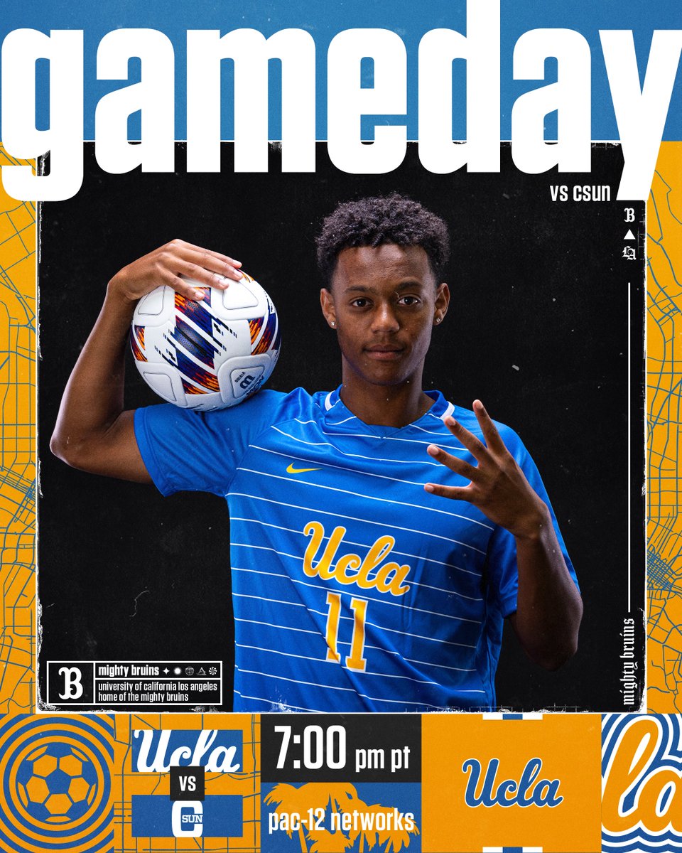 It's our first regular season home #GameDay of the year! 🆚 | @CSUNMensSoccer 📍 | Wallis Annenberg Stadium ⏰ | 7 PM PT 📺 | Pac-12 Networks 🖥️ | pac-12.com/mens-soccer/ev… 📻 | ucla.leanplayer.com 📊| uclalivestats.com #GoBruins