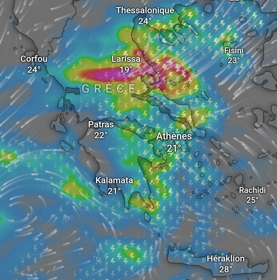 meteovillages's tweet image. 🌧️🌩️ 🇬🇷 La #Grèce s'apprête à vivre un épisode de #pluies #orageuses diluviennes absolument historique. Cet épisode méditerranéen pourrait apporter + de 1000 mm de pluie d'ici mercredi, certains modèles y voient jusqu'à 2200 mm. Cela représente 2 mètres d'eau tombée en 2 jours 😳