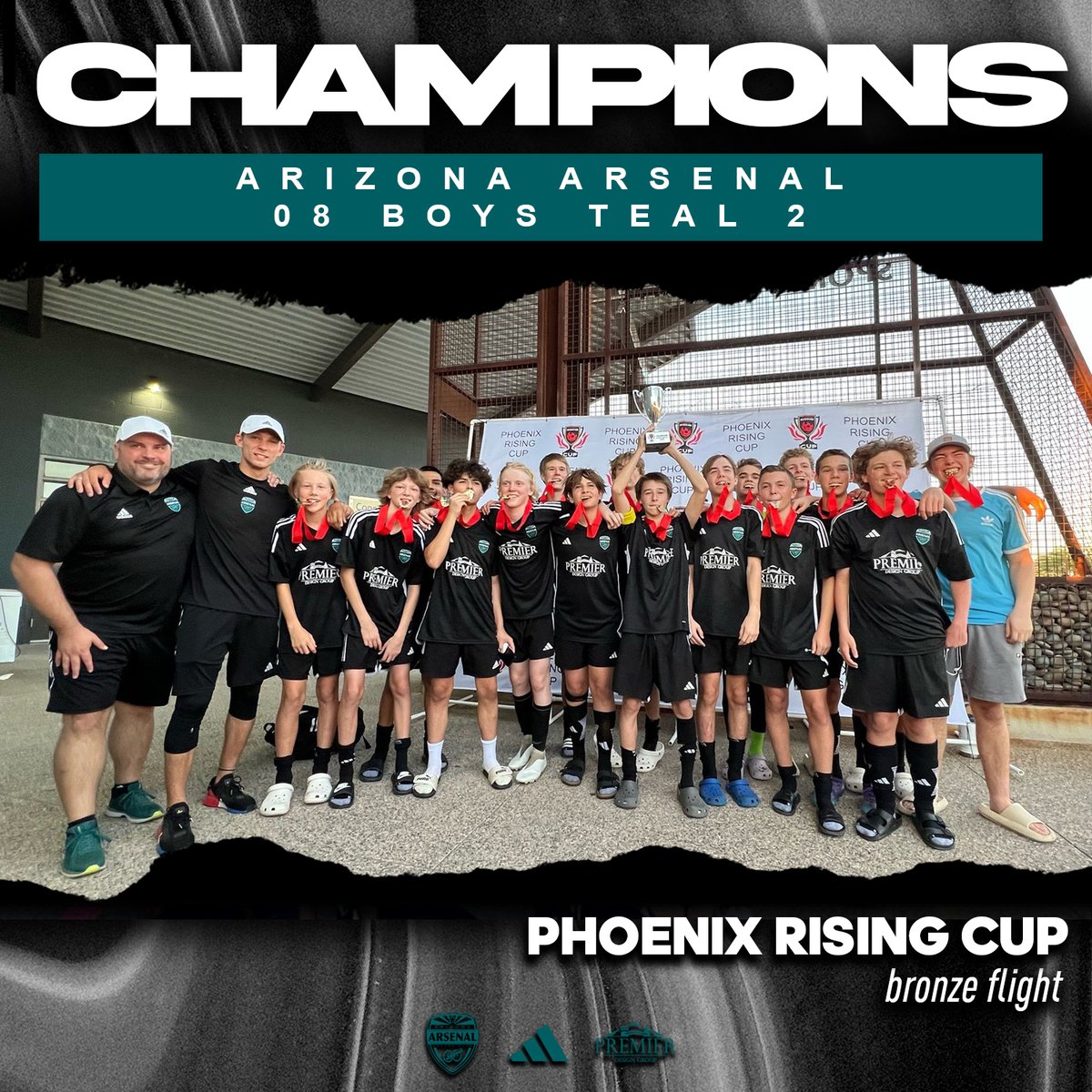 AZArsenalSC's tweet photo. CONGRATULATIONS to our Arizona Arsenal 08 Boys Teal 2 teams that were CHAMPIONS this past weekend at the @PHXRisingYouth Cup!

#bleedTEAL https://t.co/FbncGNzTJZ