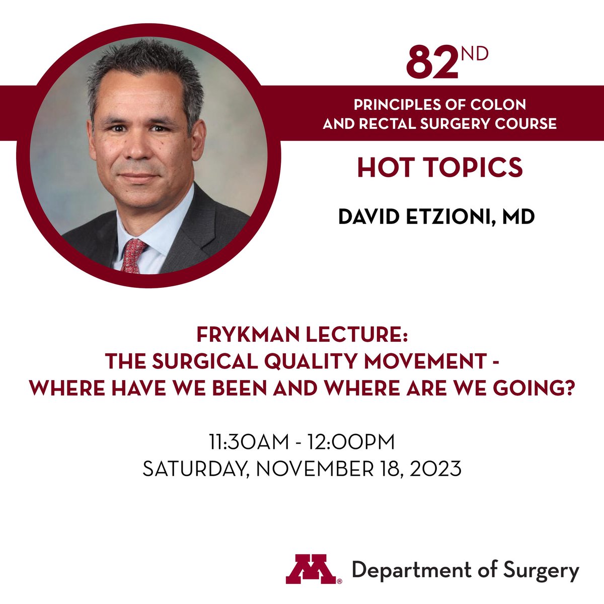 Wolfgang Gaertner (@gaertnerwb) on Twitter photo This years Frykman lecturer is <a href="/MNCRSurgery/">MNCRSurgery</a> alumni David Etzioni who will be sharing his journey with quality at <a href="/MayoClinic/">Mayo Clinic</a>
Remember to register early for our 82nd principles course
z.umn.edu/colonandrectal
<a href="/ASCRS_1/">ASCRS_1</a> <a href="/AnnLowry12/">Ann Lowry</a> <a href="/AjthorsenL/">Amy J. Thorsen, MD</a> <a href="/jtlee04/">Janet Lee</a> This years Frykman lecturer is <a href="/MNCRSurgery/">MNCRSurgery</a> alumni David Etzioni who will be sharing his journey with quality at <a href="/MayoClinic/">Mayo Clinic</a>
Remember to register early for our 82nd principles course
z.umn.edu/colonandrectal
<a href="/ASCRS_1/">ASCRS_1</a> <a href="/AnnLowry12/">Ann Lowry</a> <a href="/AjthorsenL/">Amy J. Thorsen, MD</a> <a href="/jtlee04/">Janet Lee</a>