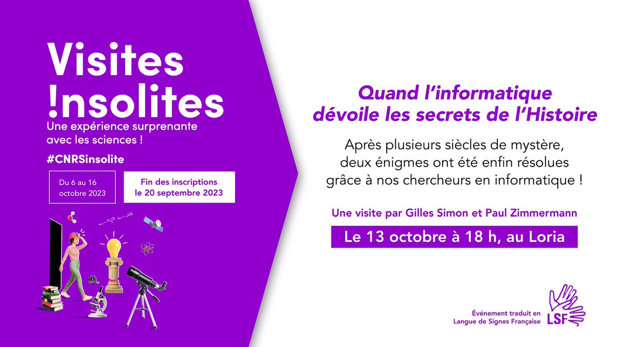 🎨📜 D'une technique de perspective de la Renaissance jusqu'ici inconnue, aux secrets d'état du XVIe s. révélés par une lettre chiffrée: 2 mystères de l'Histoire dévoilés par nos chercheurs en informatique!
Inscrivez-vous à la Visite #CNRSInsolite du Loria
visitesinsolites.cnrs.fr/visite/quand-l…