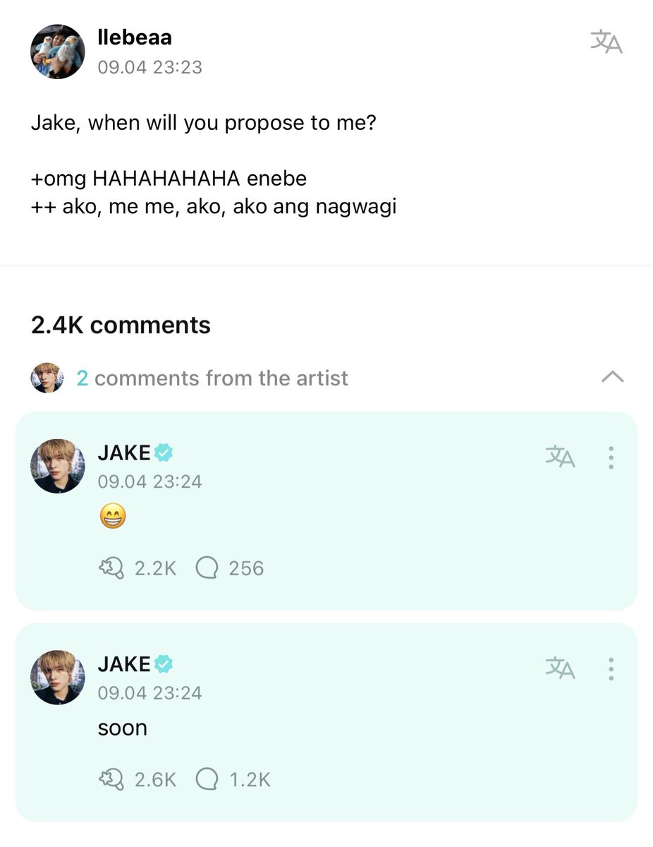 enhypenweverse's tweet photo. [ #제이크’s Reply ] 230905

OP: Jake, when will you propose to me?

🐺: soon
🐺: 😁

@ENHYPEN_members @ENHYPEN #ENHYPEN #엔하이픈 https://t.co/JqKwB4FaDz