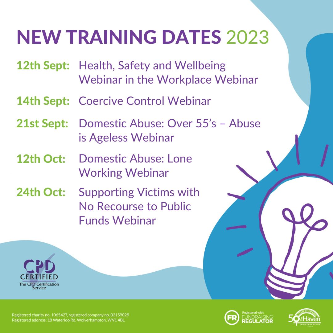 New month... New training dates...
Together, we can create safer homes and stronger communities.

🔗 Book Now: havenrefuge.org.uk/training

#BreakTheSilence #EndAbuse #TrainingForChange #PurplePledge #TheHavenTraining #DomesticAbuseAwareness
