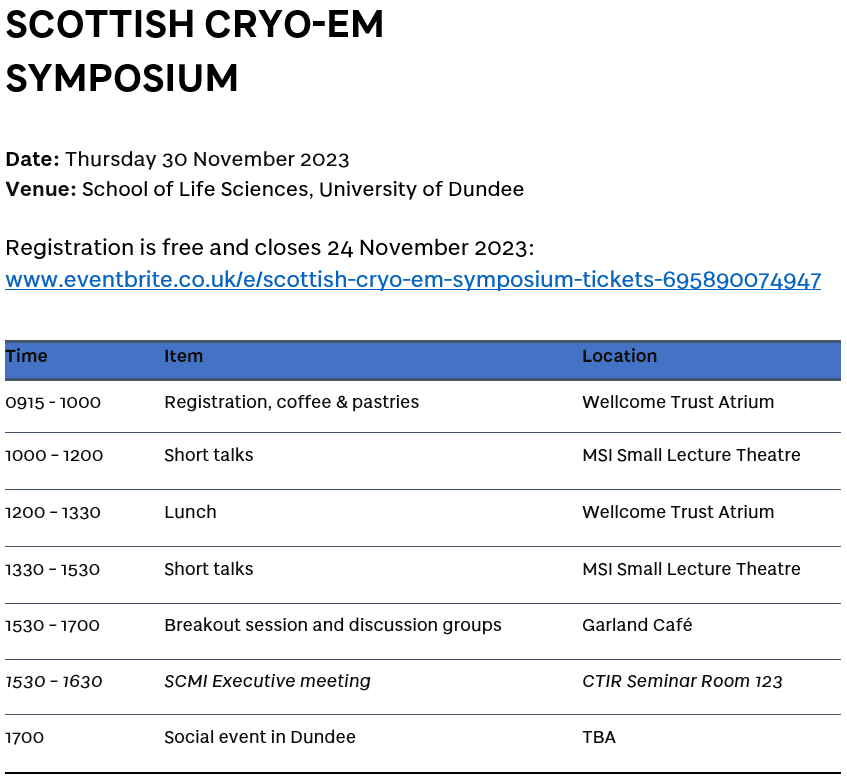 Charlotte Crowe (@charlcrowe) on Twitter photo Join us for the first Scottish Symposium on Cryo-electron Microscopy !❄️🔬🏴eventbrite.co.uk/e/scottish-cry…
<a href="/SCMICryoEM/">SCMI</a> <a href="/UoDLifeSciences/">UoD Life Sciences</a> <a href="/UoDCeTPD/">Centre for Targeted Protein Degradation</a> <a href="/SULSAtweets/">SULSA</a> co-organised with <a href="/Mark_A_Nakasone/">Mark A. Nakasone</a> <a href="/TomOwenH/">Tom Owen-Hughes</a> <a href="/CharlCrowe/">Charlotte Crowe</a> Join us for the first Scottish Symposium on Cryo-electron Microscopy !❄️🔬🏴eventbrite.co.uk/e/scottish-cry…
<a href="/SCMICryoEM/">SCMI</a> <a href="/UoDLifeSciences/">UoD Life Sciences</a> <a href="/UoDCeTPD/">Centre for Targeted Protein Degradation</a> <a href="/SULSAtweets/">SULSA</a> co-organised with <a href="/Mark_A_Nakasone/">Mark A. Nakasone</a> <a href="/TomOwenH/">Tom Owen-Hughes</a> <a href="/CharlCrowe/">Charlotte Crowe</a>