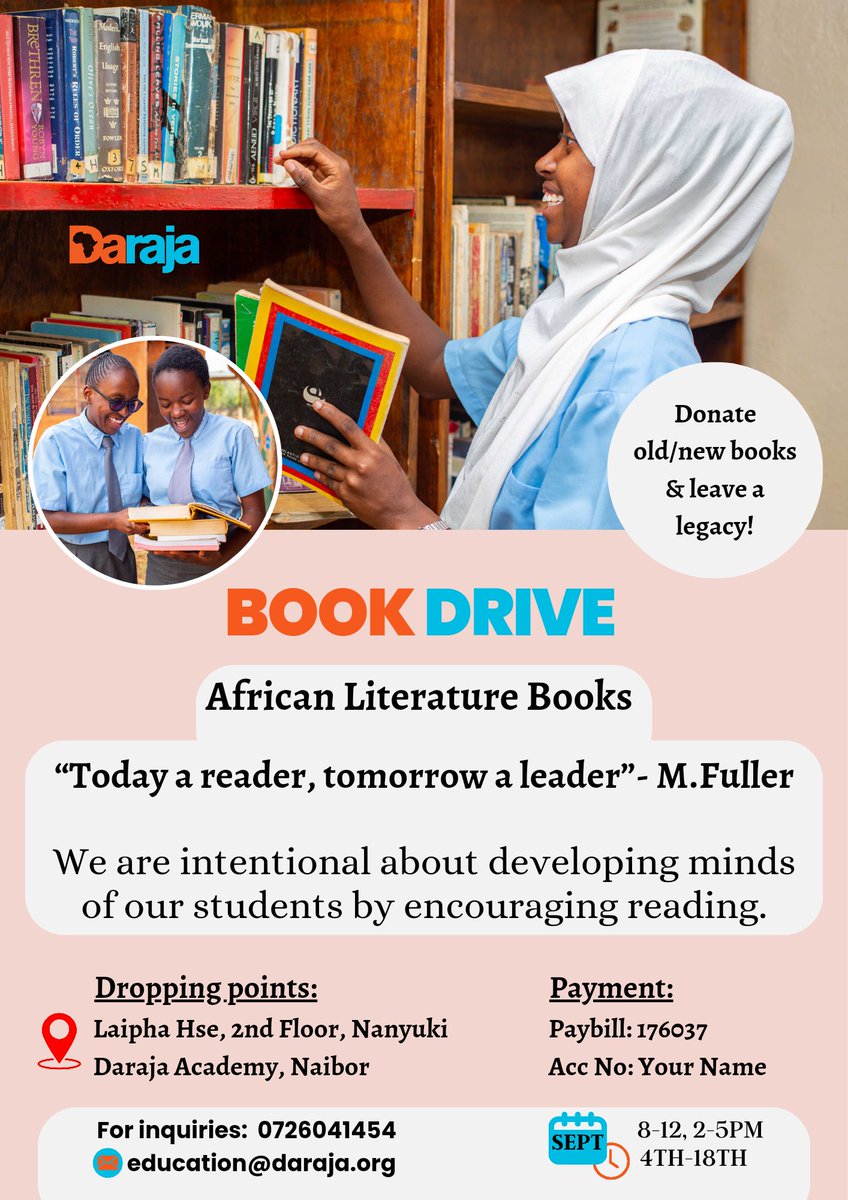 Access to #quality reading materials promotes learning, critical thinking and inspires imaginations to say the least.

To supplement the available books, Daraja's library is in need of African literature.
Join us &amp; be part of this game changer ✨
#reading  #DarajaGirls   #kenya