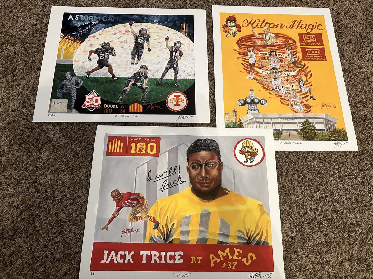 brentblum's tweet photo. One of my favorite parts of Cyclone Nation is the neat people I get to meet. My new friend Terry is an artist out of Wisconsin and hand delivered these prints he created this weekend to use for our We Will Collective efforts. So very talented and kind. 🌪️🌪️ https://t.co/XgzCzfQcRn