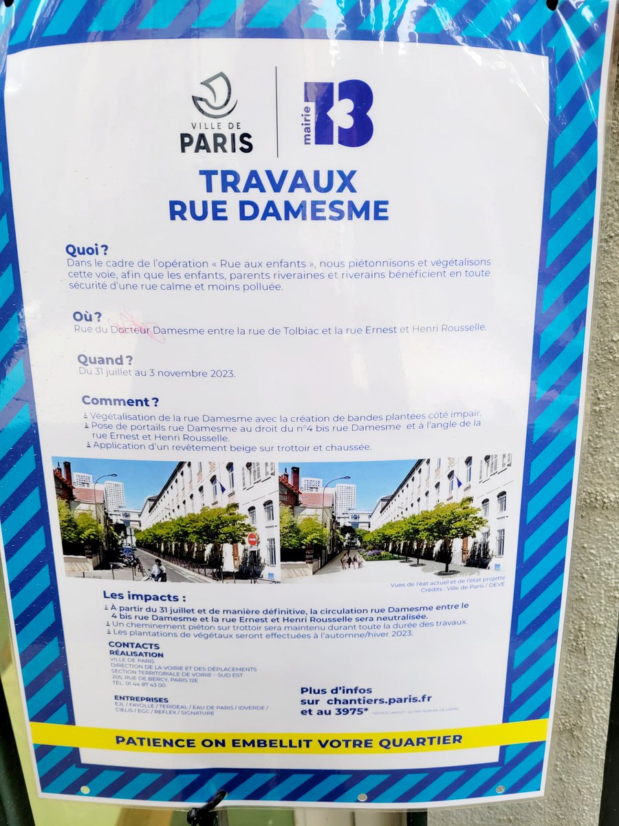 jacquesbaudrier's tweet photo. 8 Rues Aux Ecoles sont en chantier à Paris
D'ici deux mois 48 rues seront  aménagées 
Comme rues Damesme, du Docteur Bourneville et Rampal
Des rues vegetalisees et plantées 
Cet hiver plus de 1000 arbres 🌳 🌳 🌳  seront plantés dans les rues de Paris
Un record depuis Haussmann https://t.co/oxnnxADOqg