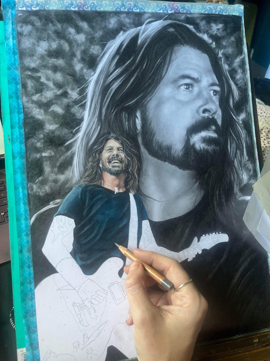 Some progress on the Dave Grohl piece I’m working on, hoping you’re all liking it so far!! ❤️🥰 #foofighters #davegrohl