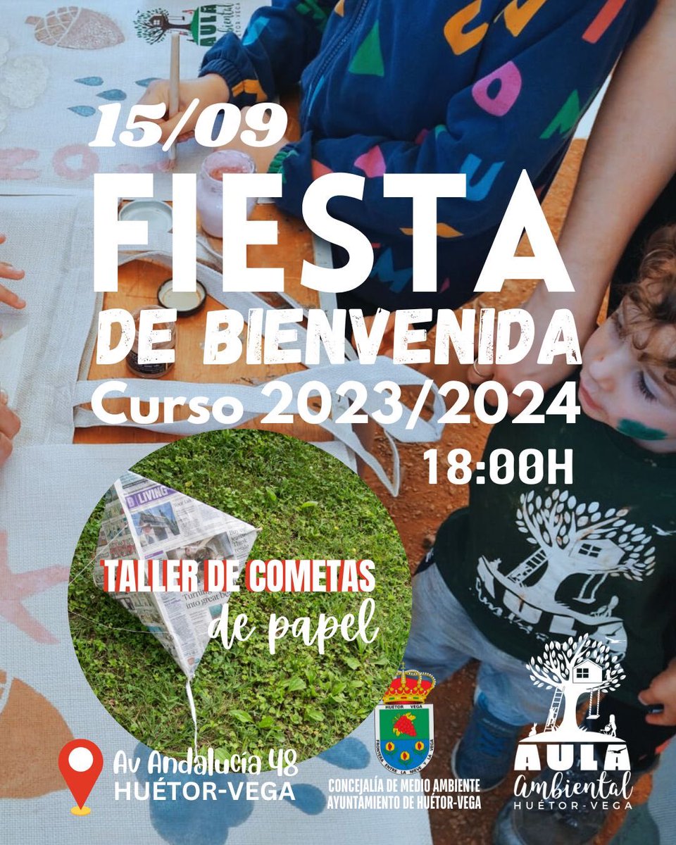 Comenzamos el curso 2023/24 con muchísima ilusión y con esta fiesta de bienvenida. 
Nos encontraremos en la nueva #aulaambientalhuetorvega en la Avenida de Andalucía 48 (Al lado De la Iglesia, en las antiguas escuelas).
Actividad exclusiva para niñ<a href="/s/">『S』</a> y familias del Aula Ambiental