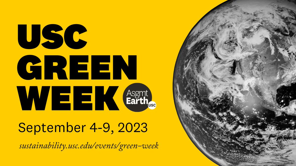 Green Week supports Assignment: Earth, <a href="/USC/">USC</a>'s sustainability framework for creating a healthy, just, and thriving campus and world. Join the many opportunities this week to learn more about advancing sustainability on campus. Details: sustainability.usc.edu/events/green-w… #USCsustainability