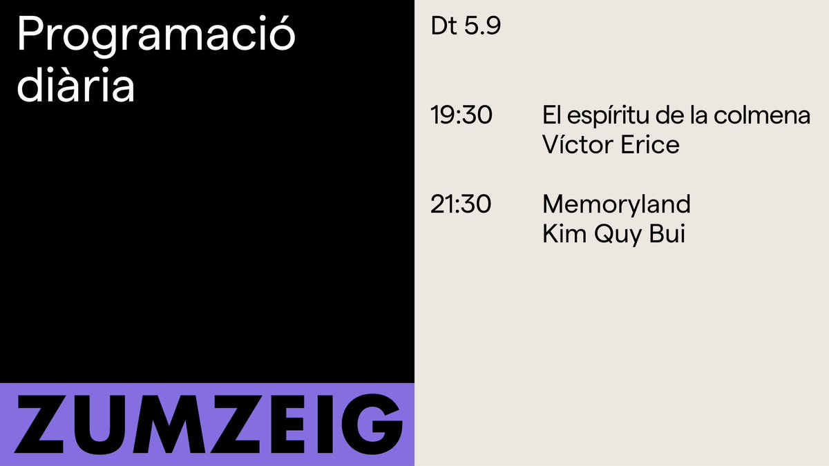ZumzeigCinema's tweet photo. Comencem la setmana al #Zumzeig 🐸
#ElEspírituDelaColmena Una mirada poètica a la memòria històrica, la infància i el poder del cinema 🐝
#Memoryland Tres històries connectades exploren les actituds enfront de la mort 🧺
🎟️https://t.co/sAMmjCEVEO https://t.co/eFyiYr29x2