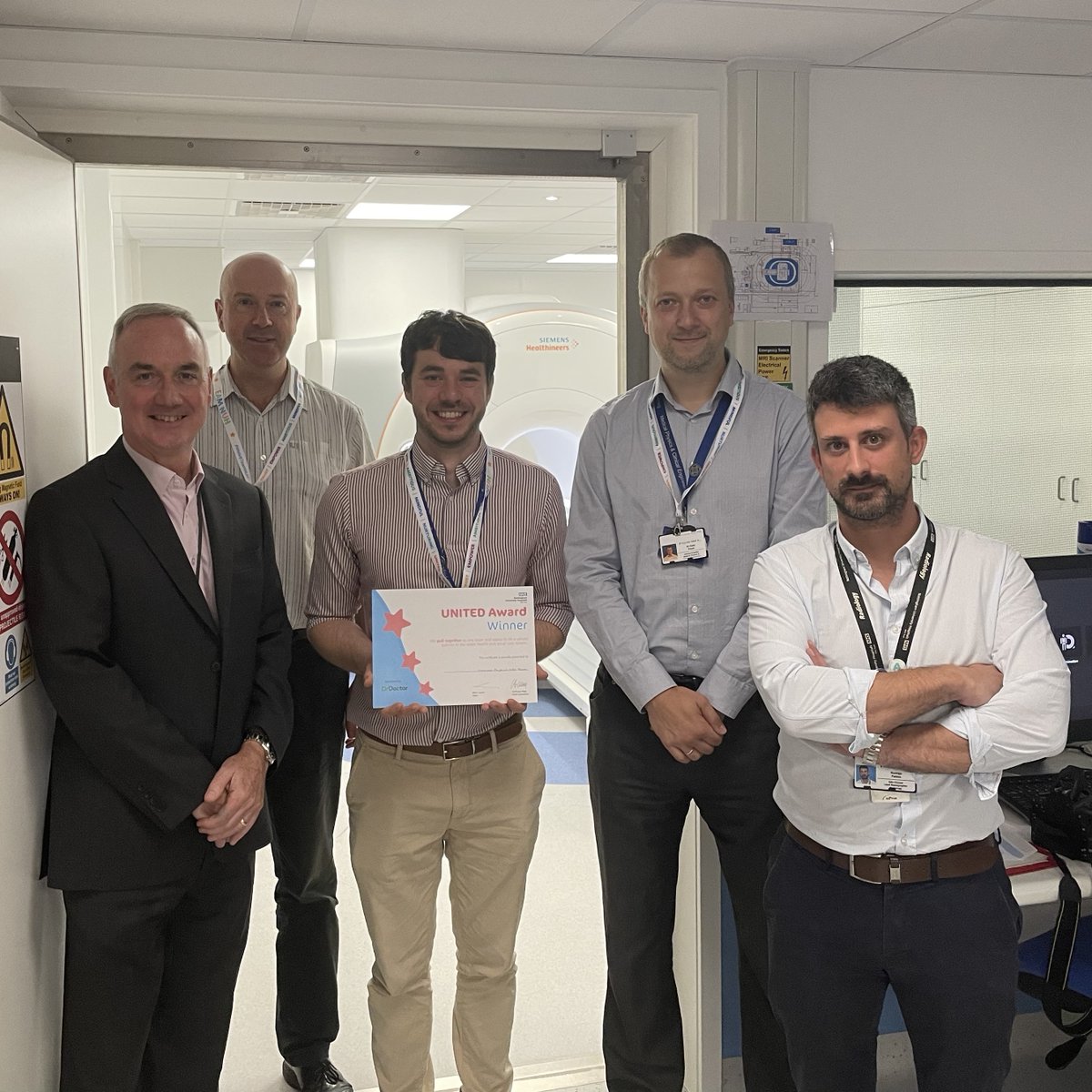 Nottingham University Hospitals (@nottmhospitals) on Twitter photo 🏆 Congratulations to the Medical Physics MRI Team - Paul Morgan, Rafal Panek and James Thorpe, Winners of a Team NUH United Award! 👏 <a href="/NUHRadiology/">NUH Radiology</a> @ClinSupportNUH
The team were presented with their award by Deputy Medical Director, John Walsh. 🏆 Congratulations to the Medical Physics MRI Team - Paul Morgan, Rafal Panek and James Thorpe, Winners of a Team NUH United Award! 👏 <a href="/NUHRadiology/">NUH Radiology</a> @ClinSupportNUH
The team were presented with their award by Deputy Medical Director, John Walsh.