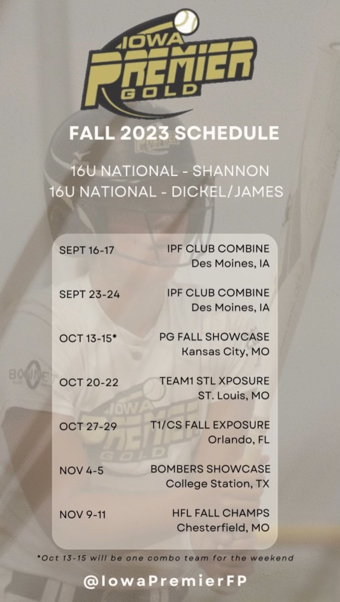 TaylorHigham26's tweet image. Here is our fall schedule for IPF 16UShannon. I can’t wait to get back on the field with these talented ladies!👇💛🖤
#TeamCSA #Beirreplaceable  #IPF @CSA_Athletes @IowaPremierFP