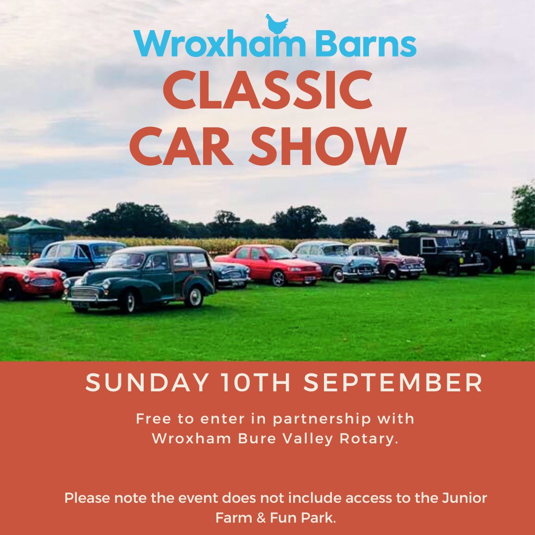 Our Classic Car Show is this coming Sunday 10th September! Free event. Free to park. We're open 10am to 5pm. Sounds like a pretty good Sunday to us!