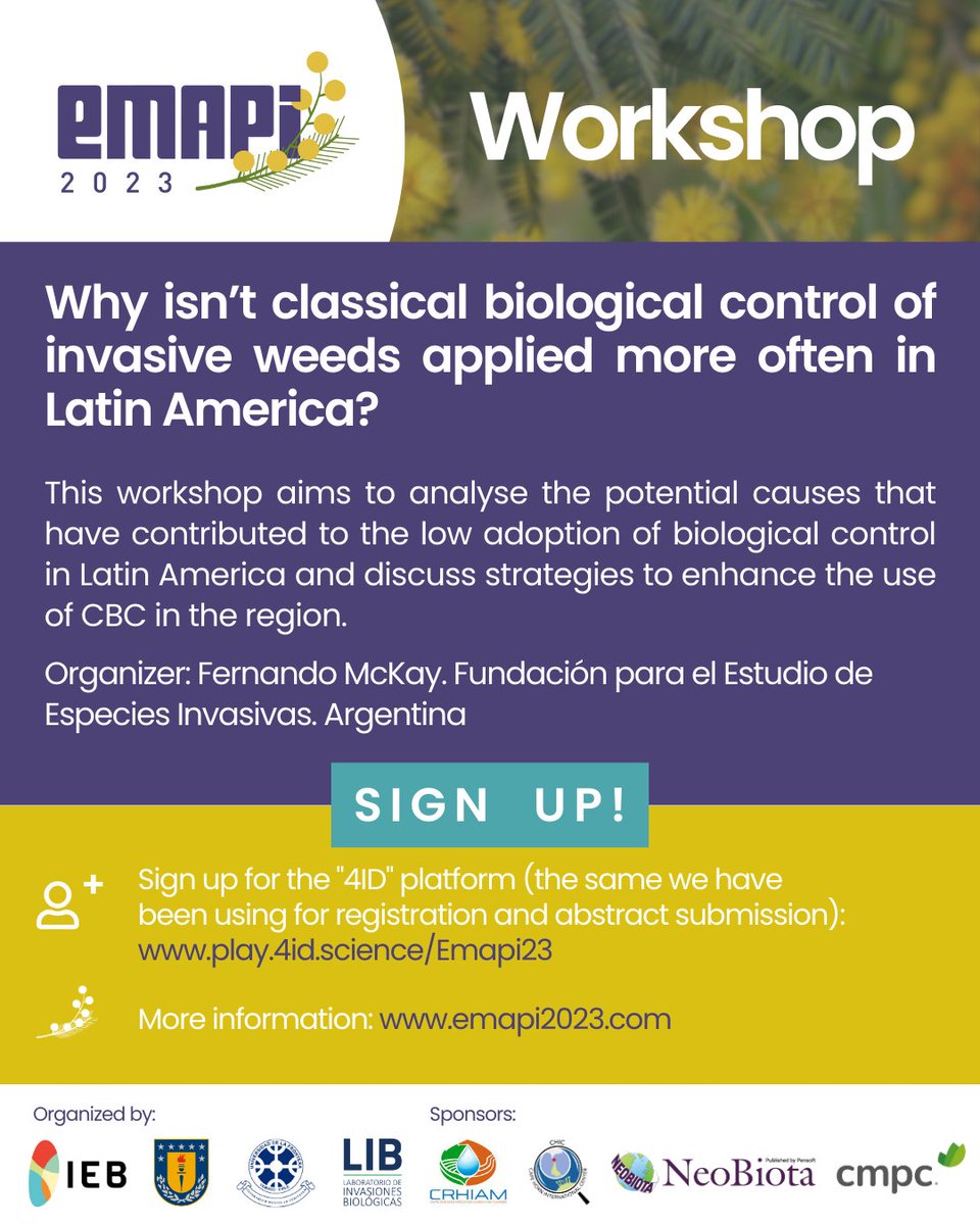 🌲If you go to EMPAI 2023 you can't miss these workshops!

✏️Sign up! 

#InvasiveAlienSpecies #EspeciesExóticasInvasoras