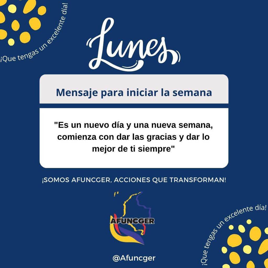 afuncgerbogota's tweet photo. Tengan todos un FELIZ COMIENZO DE SEMANA‼️
Sean positivos, alegres y determinantes en todas las decisiones que tomen ✨
Somos #Afuncger #AccionesQueTransforman
DIOS los bendiga 🙏🏽 https://t.co/3cYUKat8q1