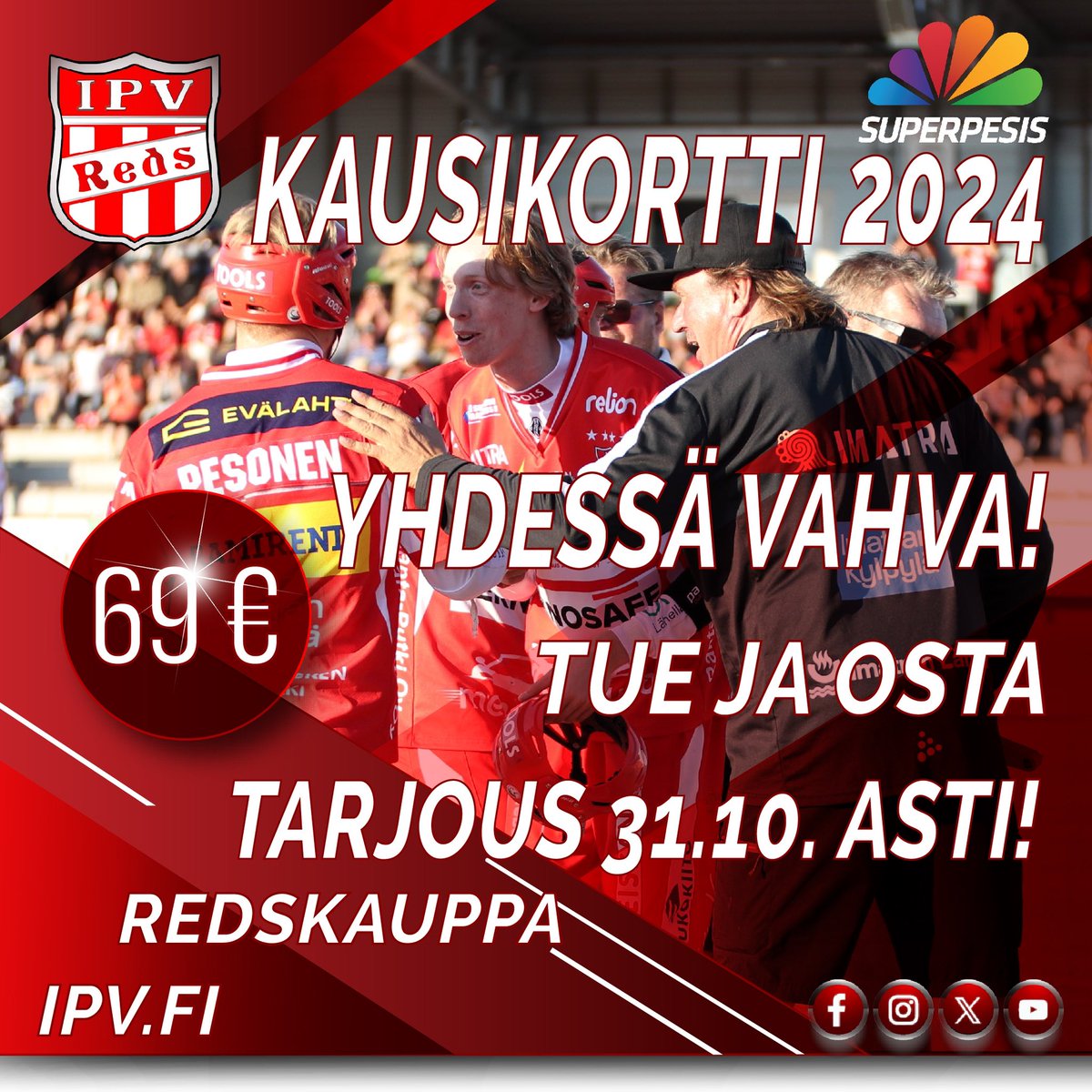 IPV:n kausikortit myynnissä Redskaupassa! 

Hanki kausikorttisi täältä ⤵️
coregoshop.fi/imatran-pallo-…

#miunseura #ipvreds #pesis #superpesis #imatra #lappeenranta