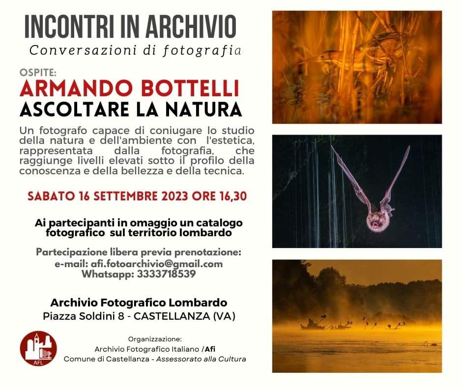 Buongiorno,

tornano gli incontri in Archivio, 

Obbligatoria la prenotazione scrivendo alla seguente e-mail o whatsapp 333 3718539

afi.fotoarchivio@gmail.com

Ai partecipanti sarà riservata in omaggio una pubblicazione/catalogo di un progetto sul territorio.
