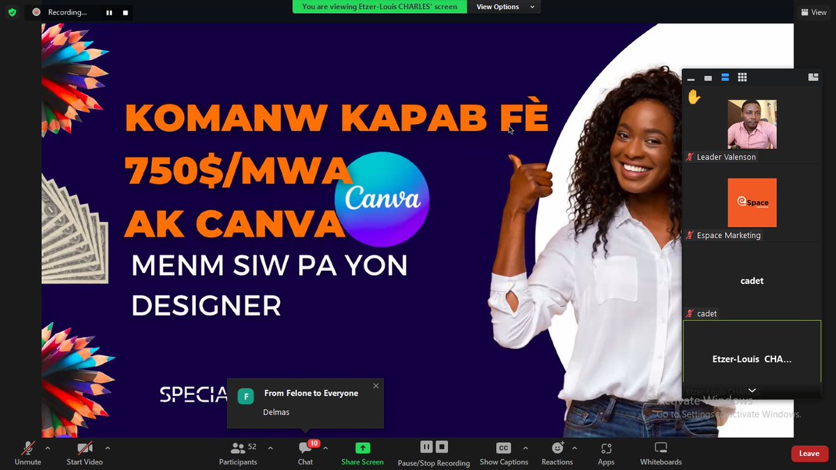 KimsBeljean's tweet photo. Yè nou te gen yon bèl seyans live ak plis pase 100 moun kote patnè nou @etzer_one te vin pataje divès teknik sou fason nou ka itilize Canva pou fè lajan. 

Seyans sa ap disponib samdi pwochen sou platfòm podkas nou an :
@emarketing_ht https://t.co/oCWPhnuhY3 https://t.co/MpiBGRCfMn