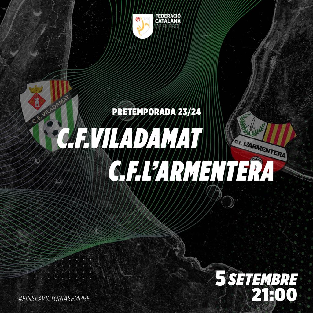 cfviladamat (@viladamatcf) on Twitter photo Després de la victòria de diumenge, demà tercer partit de pretemporada amb un derbi de tota la vida amb <a href="/CF_ARMENTERA/">C.F.L'ARMENTERA</a>.
#amuntviladamat Després de la victòria de diumenge, demà tercer partit de pretemporada amb un derbi de tota la vida amb <a href="/CF_ARMENTERA/">C.F.L'ARMENTERA</a>.
#amuntviladamat