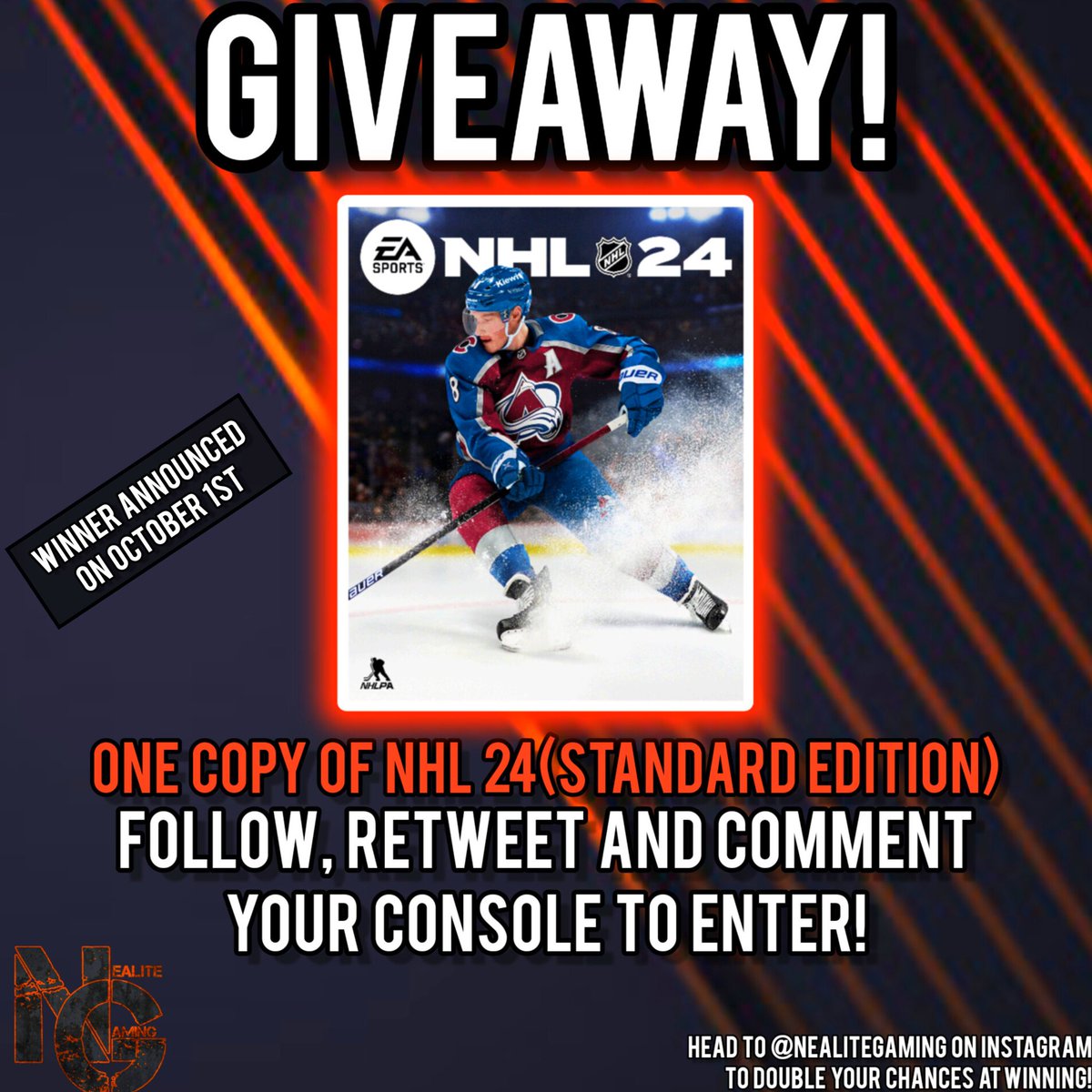 #NHL24 giveaway!

Follow, repost and comment your system to enter!

Double your chances by heading to my Instagram, and entering there as well!

Winner announced October 1st!