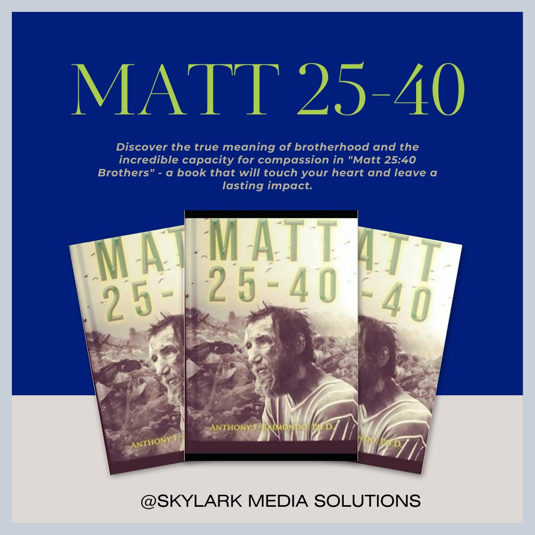 Prepare to have your heartstrings gently plucked as you journey through 'Matt 25:40 Brothers.' Compassion is the melody, and it's unforgettable! 💓📘 #SkylarkMediaSolutions #love #lifestyle #book #booktwt #bookish #bookworms #HeartstringsPulled #UnforgettableRead