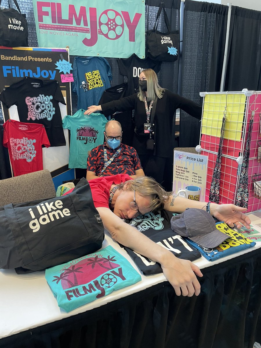 FilmJoyMedia's tweet photo. It’s the last day of PAX West and Mikey and Dan are napping at the booth. Come wake them up! 
2nd floor of Summit in Bandland https://t.co/dmF5MkBuiT