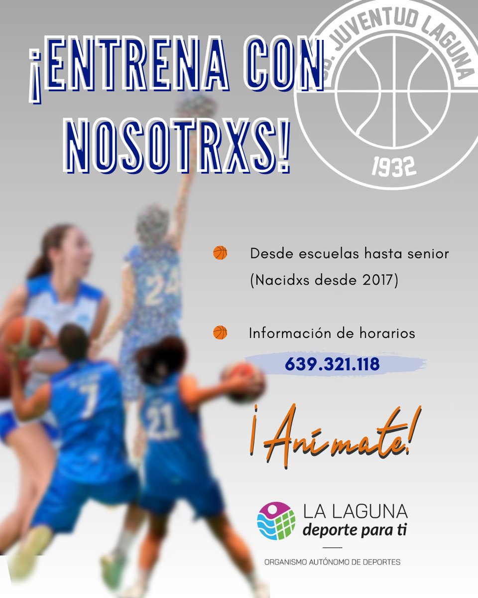 JuvelagunaCB's tweet photo. 🔴🔴 Forma parte de nuestra familia!

¿Te encanta el baloncesto y te gustaría formar parte de un equipo federado en La Laguna?

¿Naciste en 2017 o antes? 

📞  para saber horarios acorde a tu edad y categoría

¡Te esperamos!

#DeporteParaTi #JuventudLaguna #DXTenerife https://t.co/e143NoBZIx