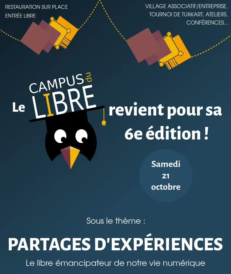 🎓 Le Campus du Libre 2023 est de retour ! Venez découvrir les expériences du numérique libre dans l'enseignement supérieur. 🚀📚 #LibreDansLÉducation #ÉchangeDExpériences