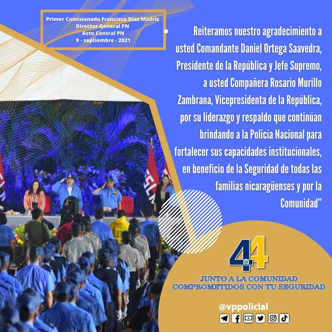 "Reiteramos nuestro agradecimiento a usted Comandante Daniel Ortega Saavedra, Presidente de la República y Jefe Supremo de la Policía Nacional..." 

Gracias al apoyo incondicional del Buen Gobierno la Policía Nacional continúa fortaleciéndose.

#44JuntoALaComunidad