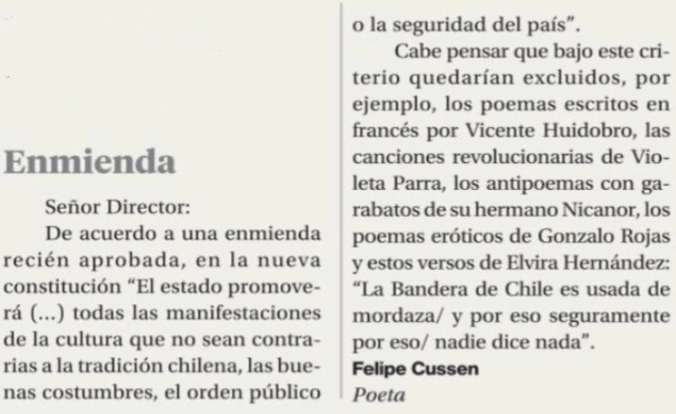 felipecussen's tweet photo. Carta publicada en La Segunda sobre la enmienda “cultural” recién aprobada. https://t.co/kTUhJTwMhw
