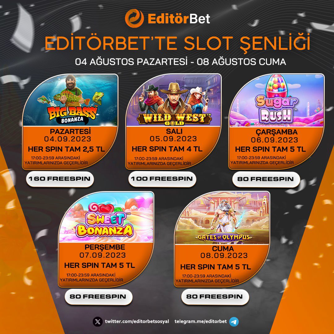 bybaronsa's tweet photo. ⚡️  Editörbet'te Slot Şenliği Başlıyor!

👀 Her Gün Farklı Oyunlarda Freespinlerle Dolu Mutlu Saatler!

🐠 Bugün Big Bass Bonanza ile 160 Freespin İle Büyük Heyecanı Yaşayın!

🍭 Bugün Her Spin'de 2.5TL Değerinde Heyecan!

✔️ https://t.co/6Vaj22OItB https://t.co/OkCch1epQy