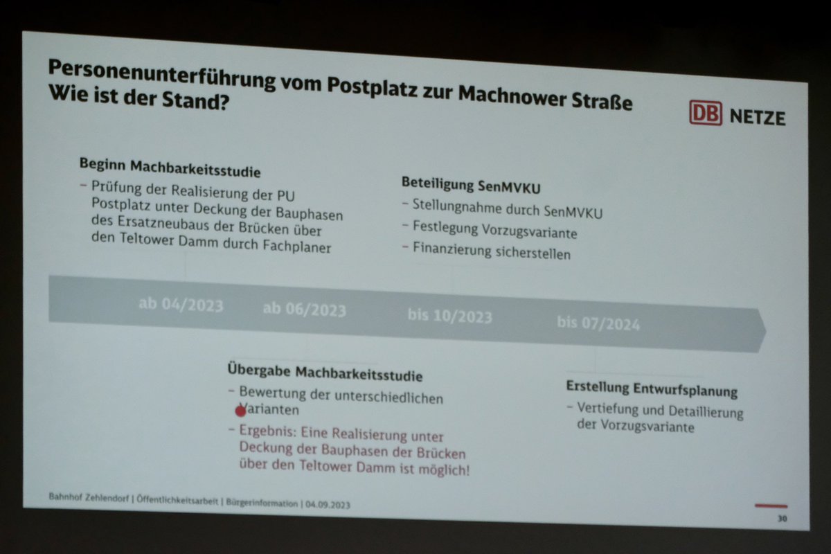 SPDfraktionSZ's tweet photo. #DeutscheBahn erklärt, dass die Errichtung der Unterführung vom #Postplatz zur Machnower Straße im Laufe der Baumaßnahme möglich ist - aber nicht vorher. Bedingung ist Bestellung durch @SenMVKUBerlin. Fußgänger+Radfahrende sollen die Baustelle zu jedem Zeitpunkt queren können 🧵 https://t.co/3IRcb0aaEq