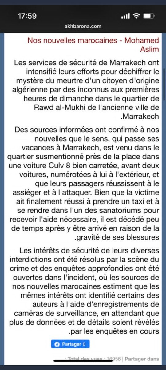 Blancoskbl's tweet photo. 🚨 URGENT 🇩🇿🇲🇦:
Un citoyen Algérien a était sauvagement assassinée a #Marrakech Aujourd'hui en matinée alors qu'il était en vacance.
toutes mes condoléances a sa famille et que dieu l'accueille dans sont vaste paradis.
#Algerie #Maroc https://t.co/nBpbmNnHyJ