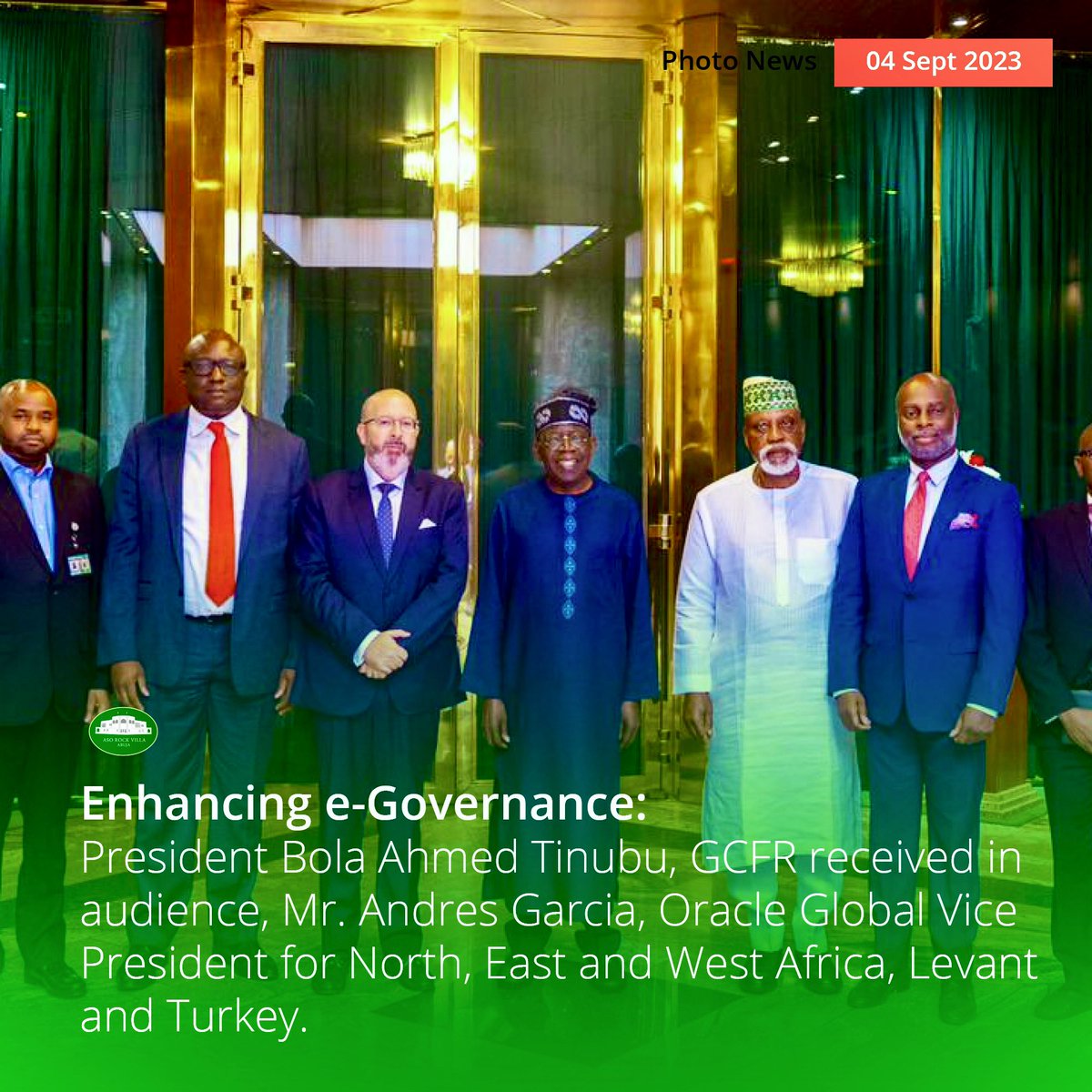 NGRPresident's tweet photo. "We can only build our institutions with accurate data and cutting edge data management capabilities that are reliable and effective." 

~ President Bola Tinubu @officialABAT during his meeting with Oracle on using cutting-edge technology for e-governance, prudent financial management, and growth at the State House, today.

#StateHousePressRelease
#DigitizeNigeria #Oracle