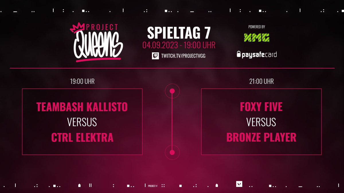 projectvgg's tweet photo. Es geht weiter mit den QUEENS Spieltagen, heute wieder mal mit zwei Bangern 🔥

@TeamBasH_Gaming Kallisto 🆚 @TheCTRLEsports Elektra
@foxyfive_ 🆚 #BronzePlayer

In knapp 30 Minuten starten wir in das erste Match, also bleibt gespannt 😎 https://t.co/YgZPE7BwYY
