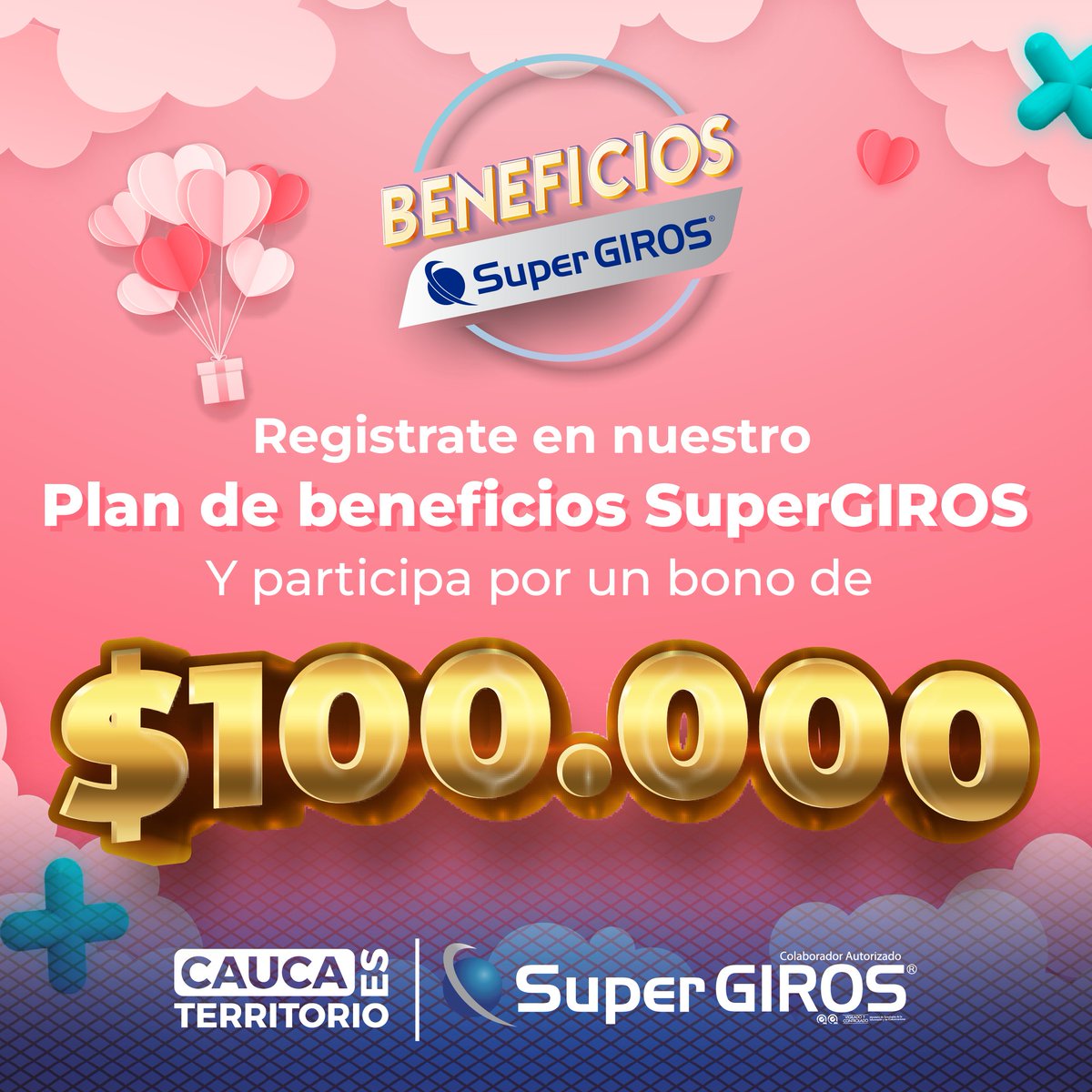 SuperGIROSCauca's tweet photo. ¡Regístrate ya! 💙

Haz parte del Plan de Beneficios SuperGIROS Cauca 🌐 y participa por espectaculares premios 🤩🎉.
⭕Aplican TYC

#SuperGIROSCauca #BeneficiosSuperGIROS #Premios https://t.co/FOMce7PhQ9