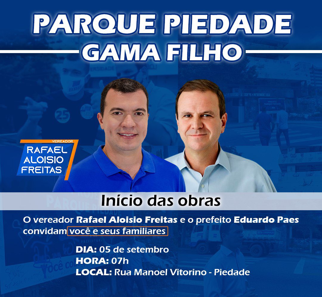 RafaelAloisioRJ's tweet photo. Amanhã daremos oficialmente o pontapé inicial nessa importante obra!

#VereadorRafaelAloisioFreitas #GamaFilho #ParquePiedade #OTrabalhoNaoPara https://t.co/qhRv0iIaHc