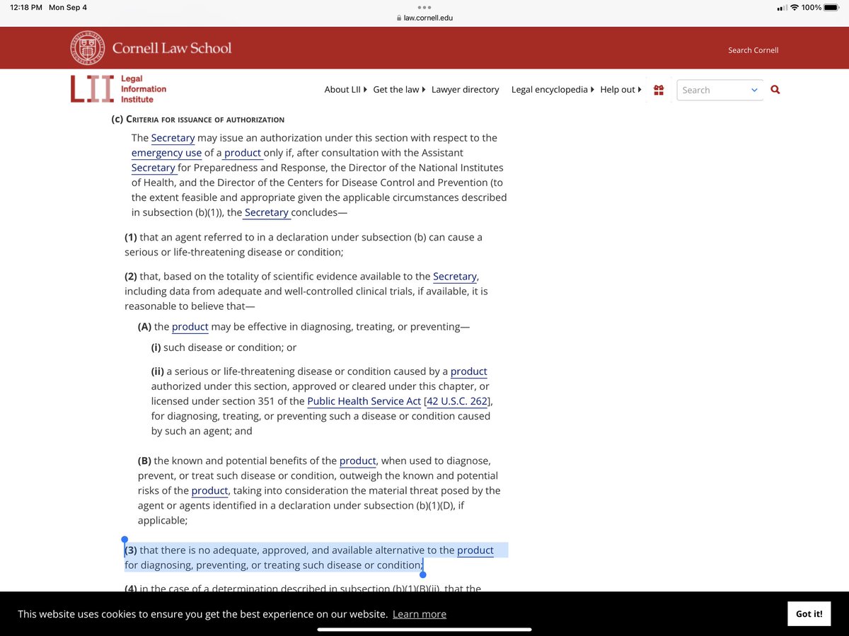 RenzTom's tweet photo. The reason that Bill Gates and his Big Pharma & WEF buddies had to get Fauci & crew to claim ivermectin and hydroxychloroquine did not work for COVID was because if they did then they could not authorize the modRNA/mRNA vaccines. 21 USC 360bbb-3 is the controlling law & it says you cannot issue an EUA unless: “(3) that there is no adequate, approved, and available alternative to the product for diagnosing, preventing, or treating such disease or condition;. Corruption that led to death - but just trust them that the jabs are safe and effective right? #BillGates #BigPharma #WEF #Fauci #Ivermectin #HCQ #COVID #Vaccines #modRNA #mRNA @VigilantFox @TheChiefNerd @charliekirk11 @KanekoaTheGreat @RealCandaceO @GenFlynn @P_McCulloughMD @joerogan @TuckerCarlson @elonmusk @EmeraldRobinson @RobertKennedyJr @SteveDeaceShow @RMConservative @dbongino @BusyDrT @NeputeWellness @drscottjensen