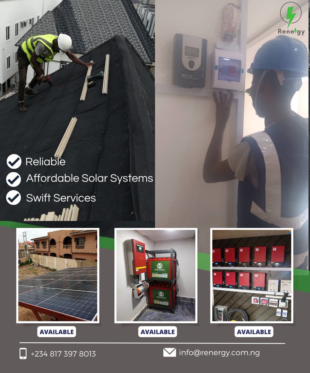 renergy_systems's tweet photo. Solar up now at affordable price call us now +2348173978013

Enjoy end of the year sales #CleanEnergy #solarpower #techguys #FlashSale https://t.co/Vm9hxPTewW