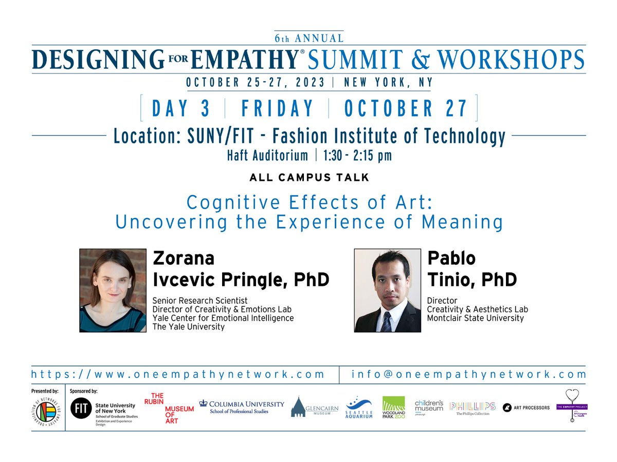 Looking forward to the Designing for #Empathy summit. Thank you <a href="/ElifGokcigdem/">Elif M. Gokcigdem</a> for leading. Pablo Tinio and I open the black box of  thoughts/insights when walking out of a museum, or the changed thinking after interactions with  art
Links in thread #art #understanding #museums