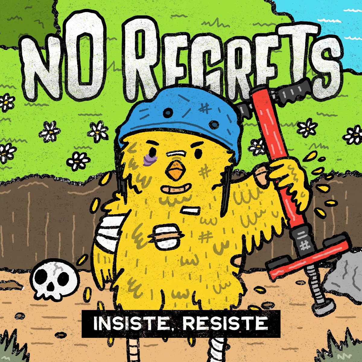 nORegrets_vlc's tweet photo. Por fin os podemos enseñar la portada de nuestro nuevo disco "Insiste, resiste" que  saldrá a la luz el próximo 15 de septiembre, diseñada por @pizzaconkiwi. Llevábamos tiempo enamorados de su trabajo y este ha hecho que nos enamoremos más. 
Saludos y gracias por seguir ahí. ♥️ https://t.co/XwBTLzvK59