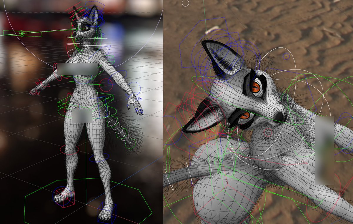 zorryn_art's tweet photo. Since someone asked for a wire frame view of the posed platinum vixen :)

A LOT of controllers, 9334 polygons, 236 joints, 2million hairs :) https://t.co/VeOaX6WRlj
