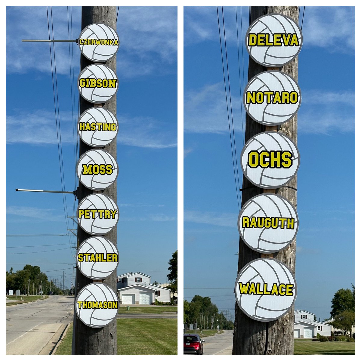 StahlerSharon's tweet photo. Volleyballs are up and they look great!! A huge shout to @wilcox_wade for his help with them. 🖤🏐💛@TuscolaCUSD301 @TuscolaAD https://t.co/HHovGGFis9