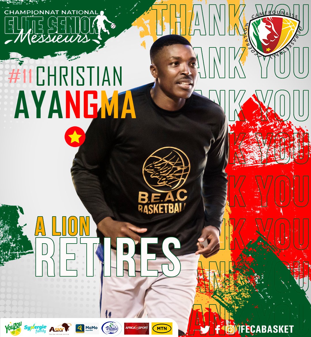 Multiples times champion of Cameroon,winner of the Cameroon cup, 3 point record holder (12/17 in a single game) and Indomitable lion Christian Ayangma , announced his retirement earlier today 0️⃣4️⃣/0️⃣9️⃣/2️⃣0️⃣2️⃣3️⃣. Thank you, lion !!!🦁 🦁 #thankyou #ZeebyeOut #teamcamer #cnesm