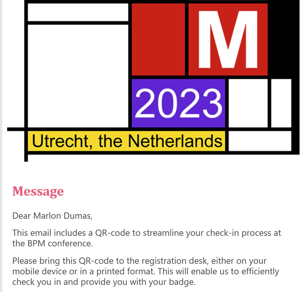 .@profBPM's team applying the “Interfacing” redesign heuristic of the Fundamentals of #BPM to streamline the @BPMConf checkin: “Consider a standardized interface with customers and partners. [It] diminishes the occurrence of mistakes [...] or unintelligible information exchanges”