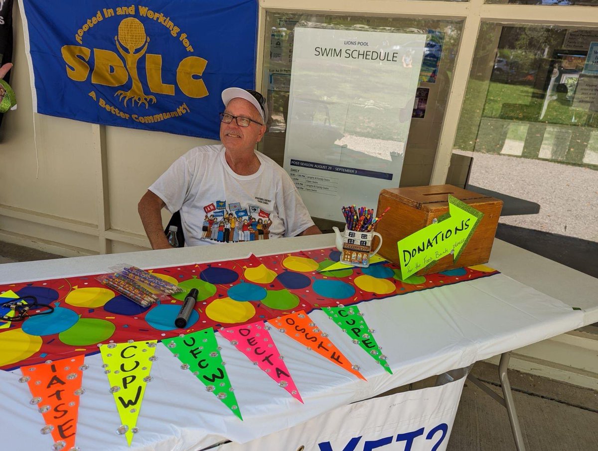 Happy Labour Day from Stratford &amp; District Labour Council!
To celebrate the weekend, we were delighted to have been able to sponsor a free community swim yesterday at Lions Pool.  Thanks to everyone who came out and to those who made donations which we’ll give to area food banks.
