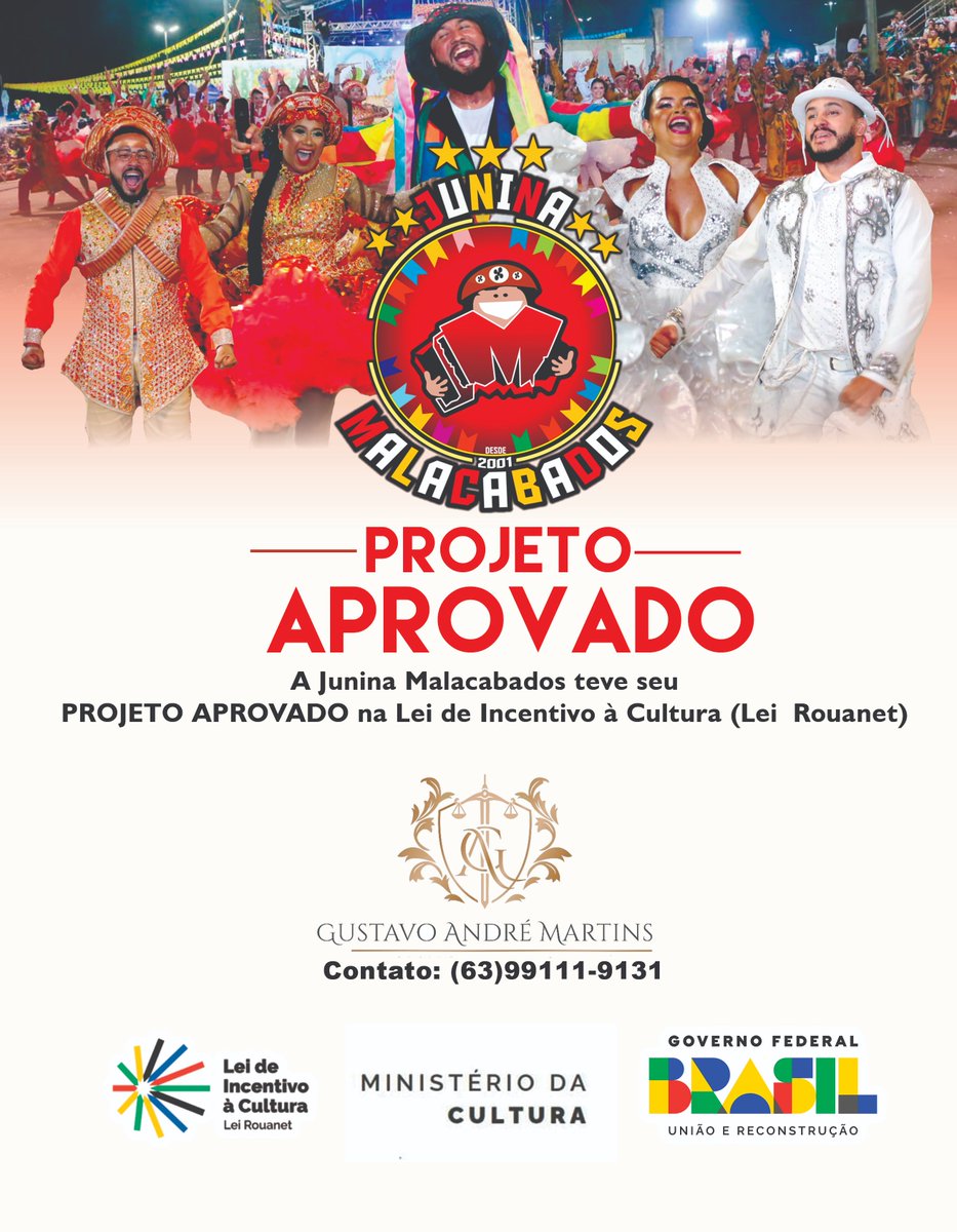 junina16's tweet photo. É com imenso prazer que a Junina Malacabados anuncia a aprovação de seu espetáculo 2024 na Lei Federal de Incentivo à Cultura - Lei Rouanet. O futuro é logo ali, e temos certeza que mais uma vez traremos um show de emoções para o nosso público! Vem com a Malacabados se apaixonar! https://t.co/SBipFlWuvy